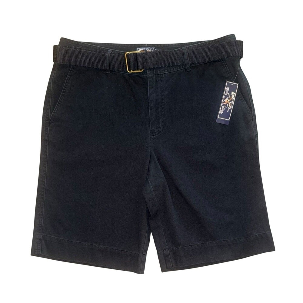 NWT American Living Black 100% Cotton Belted Bermuda Shorts Women’s Size 12 $50